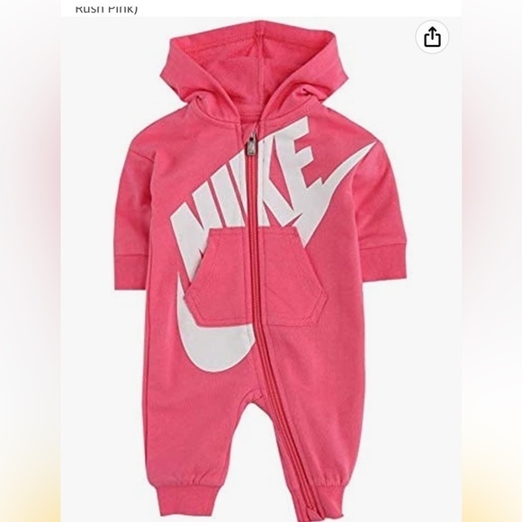 Nike Baby Boys French Terry Hooded Coverall, Rush Pink 3M - Picture 1 of 1